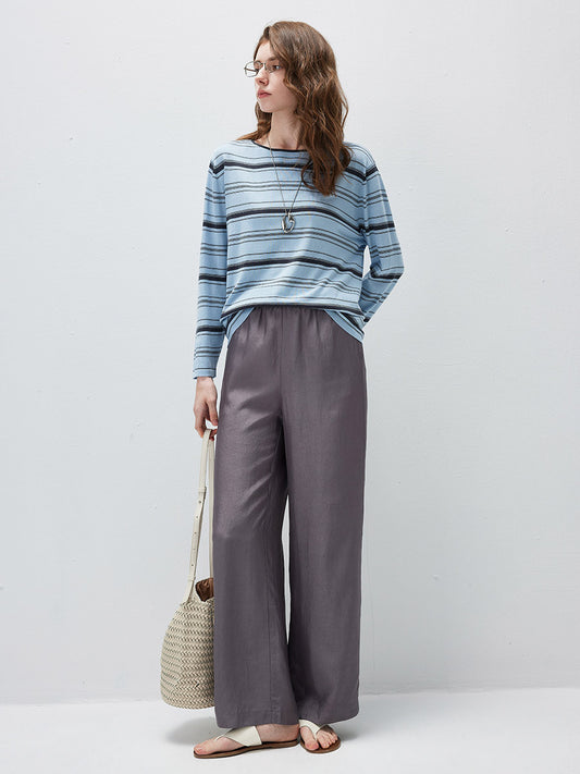 COMOBOCA Women's Striped Back Tie Knit Sweater