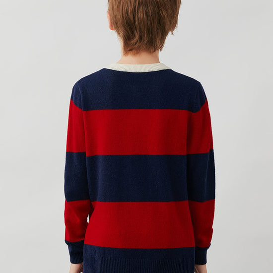 COMOBOCA 100% Wool Kids' Striped Henley Sweater