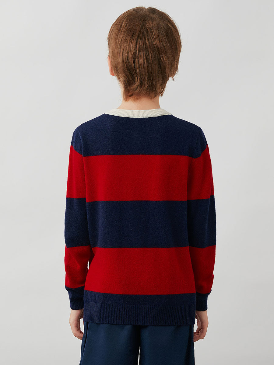 COMOBOCA 100% Wool Kids' Striped Henley Sweater
