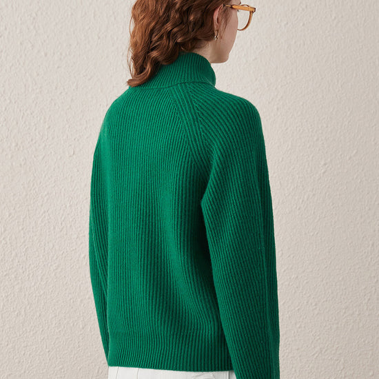 COMOBOCA 100% Wool Women's Half-High Neck Zip Cardigan