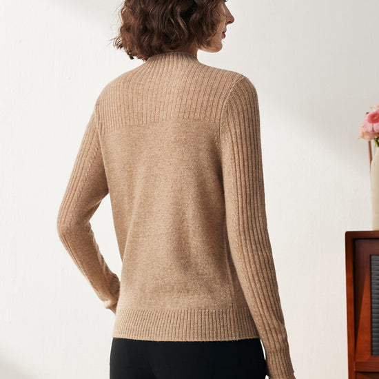 COMOBOCA 100% Cashmere Women's Mock Neck Cable Knit Sweater