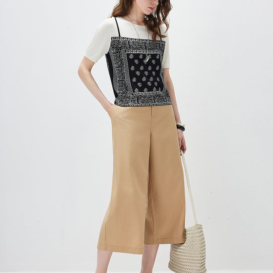 COMOBOCA Women's 2-in-1 Bandana Print Knit Top