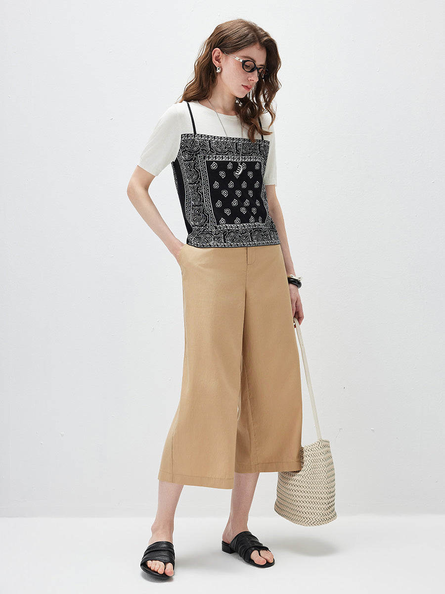 COMOBOCA Women's 2-in-1 Bandana Print Knit Top