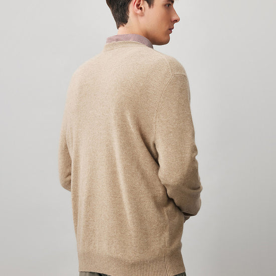 COMOBOCA 100% Cashmere Men's Ribbed Round Neck Knit Sweater