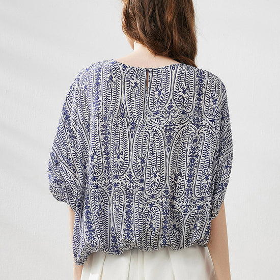 COMOBOCA 100% Mulberry Silk Women's Floral Printed Puff Sleeve Blouse