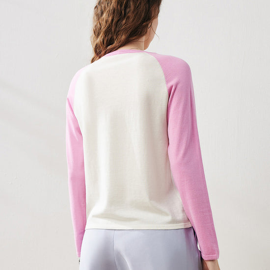 COMOBOCA Women's Colorblock Raglan Round Neck Sweater