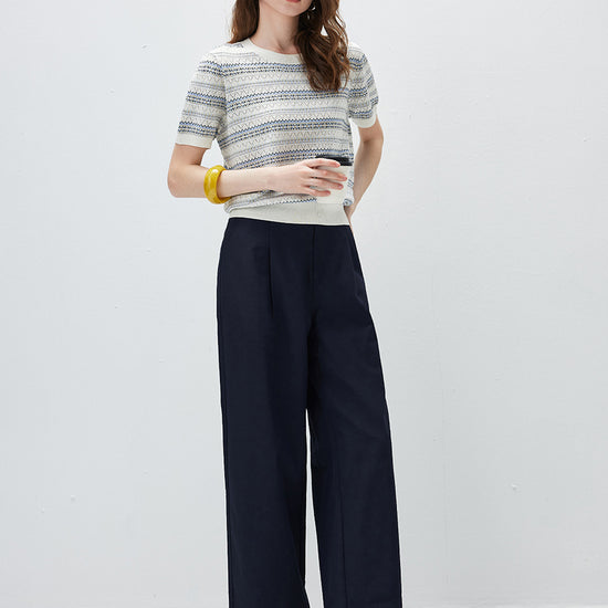 COMOBOCA Women's Fair Isle Semi Sheer Knit T-Shirt