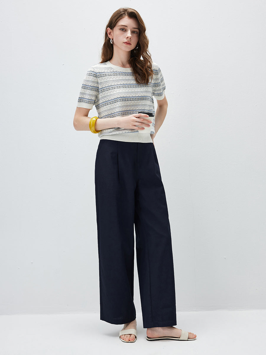 COMOBOCA Women's Fair Isle Semi Sheer Knit T-Shirt