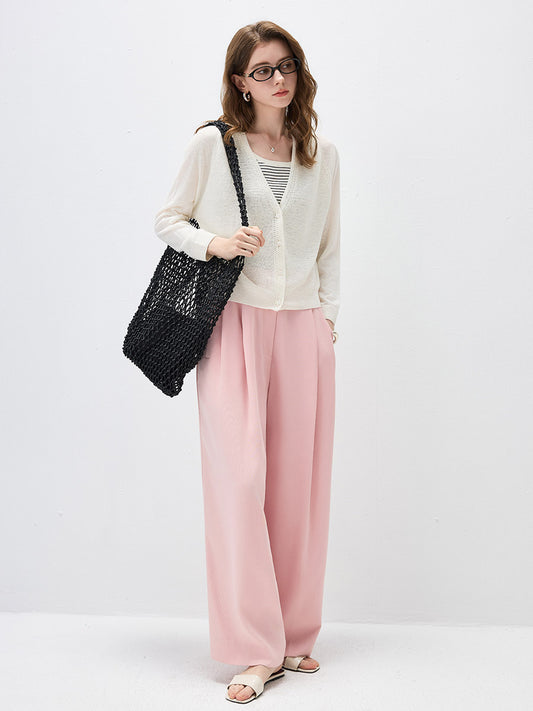 COMOBOCA Women's Ribbed V-Neck Button Cardigan