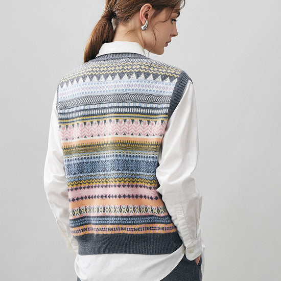 COMOBOCA 100% Cashmere Women's Striped Knit Vest