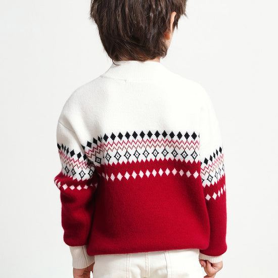 COMOBOCA 100% Wool Kids' Mock Neck Jacquard Sweater