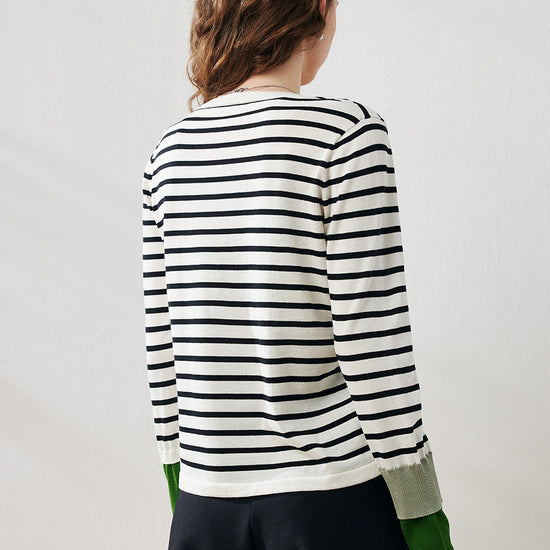 COMOBOCA Women's Striped Round Neck T-Shirt Sweater