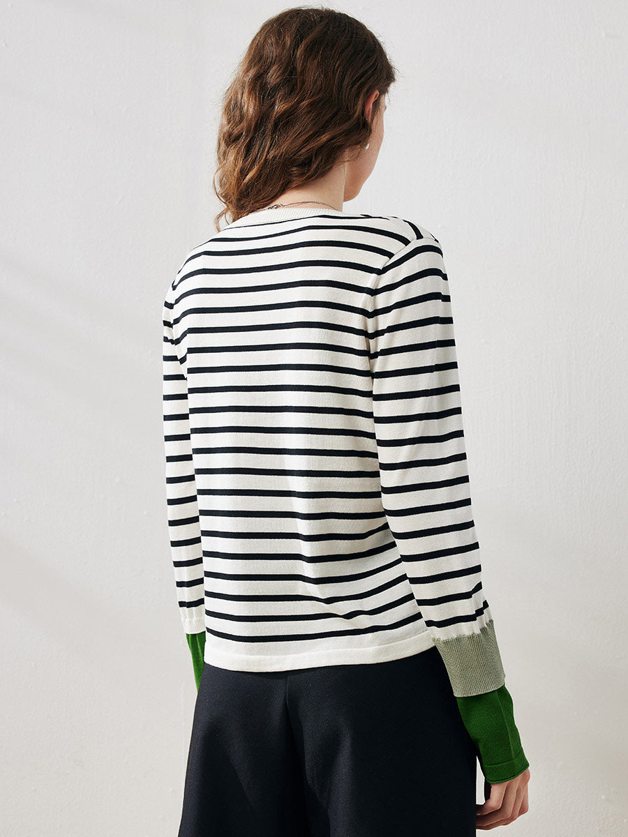 COMOBOCA Women's Striped Round Neck T-Shirt Sweater