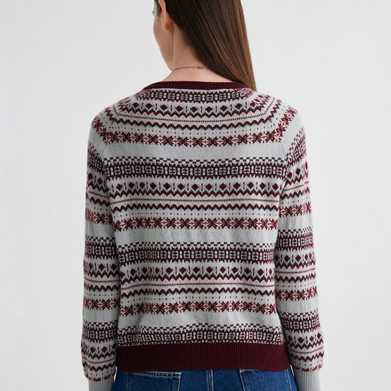 COMOBOCA 100% Cashmere Women's Fair Isle Round Neck Knit Sweater