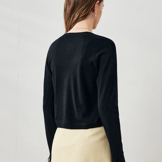 COMOBOCA Women's Heart Button Cropped Ruffle Bell Cardigan