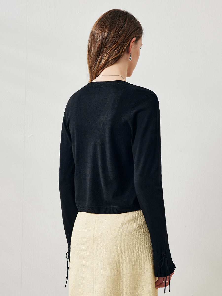 COMOBOCA Women's Heart Button Cropped Ruffle Bell Cardigan