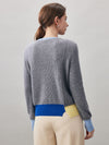 COMOBOCA 100% Cashmere Women's Color Block Ribbed Knit Sweater