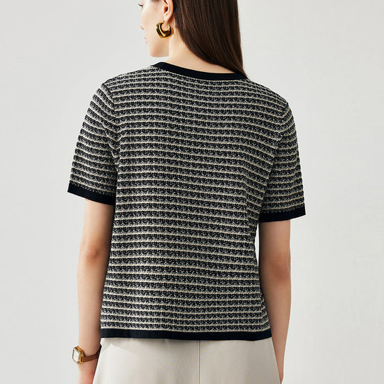 COMOBOCA Women's Elegant Striped Knit T-Shirt