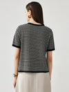 COMOBOCA Women's Elegant Striped Knit T-Shirt