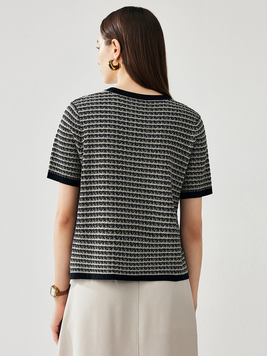 COMOBOCA Women's Elegant Striped Knit T-Shirt