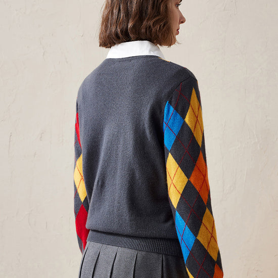 COMOBOCA 100% Cashmere Women's Argyle Pattern Colorful Knit Sweater
