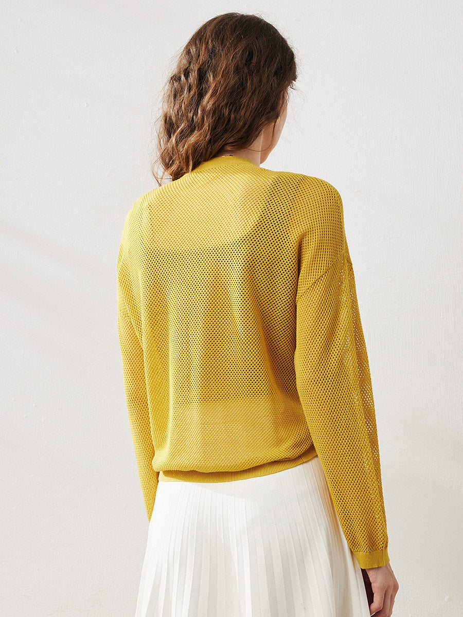 COMOBOCA Women's Open Front Mesh Knit Cardigan