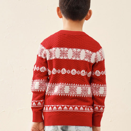 COMOBOCA 100% Wool Kids' Nordic Snowflake Knit Sweater