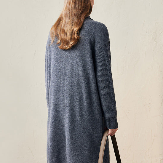 COMOBOCA 100% Wool Women's Cable Knit Long Front Button Coat