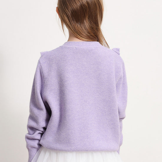 COMOBOCA 100% Wool Kids' Round Neck Heart Button Cardigan