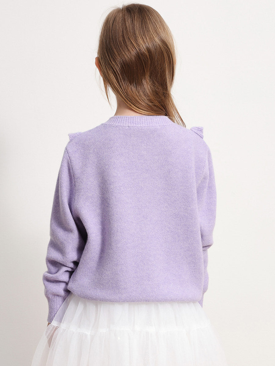 COMOBOCA 100% Wool Kids' Round Neck Heart Button Cardigan