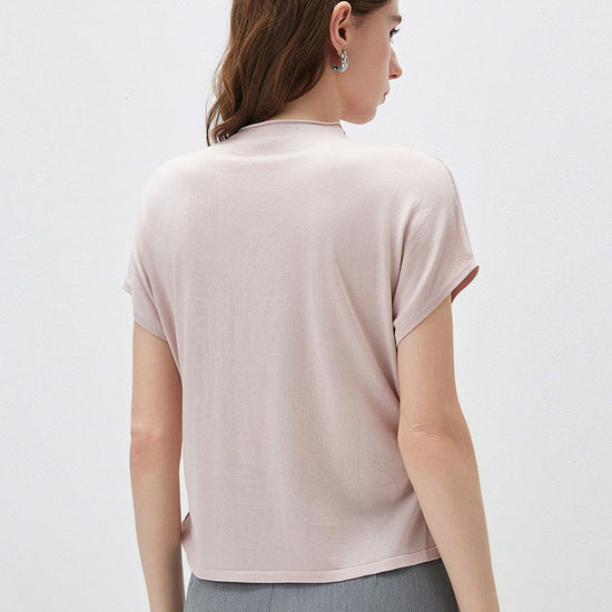 COMOBOCA Women's Side Ruched Mock Neck Knit T-Shirt