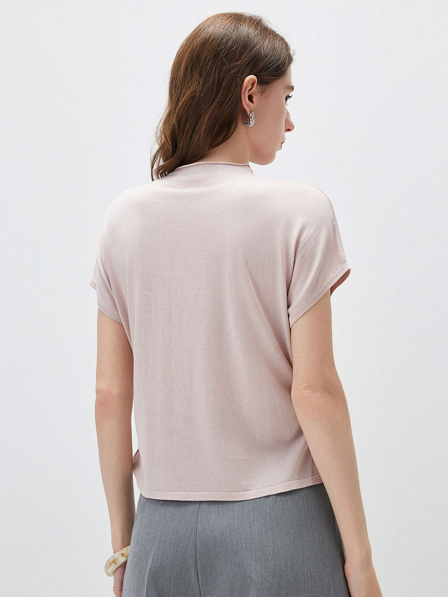 COMOBOCA Women's Side Ruched Mock Neck Knit T-Shirt