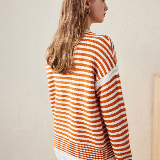 COMOBOCA 100% Wool Women's Striped Knit Pullover Sweater