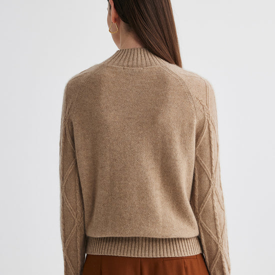 COMOBOCA 100% Cashmere Women's Cable Knit Mock Neck Sweater