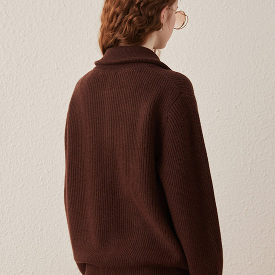 COMOBOCA 100% Wool Women's Knit Zipper Cardigan with Pockets