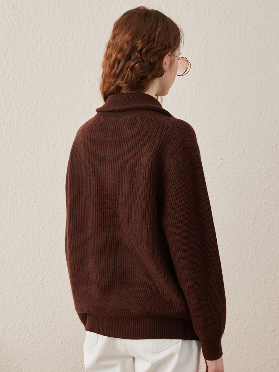 COMOBOCA 100% Wool Women's Knit Zipper Cardigan with Pockets