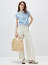 Women’s Mulberry Silk Knit Polo T-Shirt with Contrast Striped