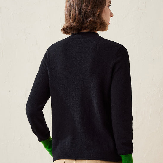 COMOBOCA 100% Cashmere Women's Button Down Contrast Cuff Knit Sweater