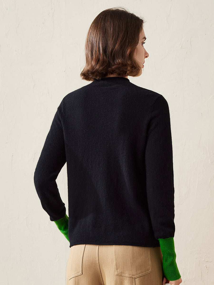 COMOBOCA 100% Cashmere Women's Button Down Contrast Cuff Knit Sweater