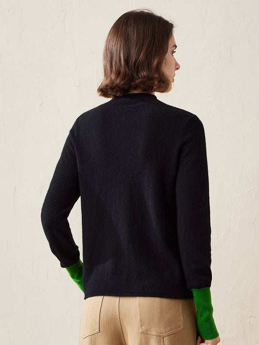 COMOBOCA 100% Cashmere Women's Button Down Contrast Cuff Knit Sweater