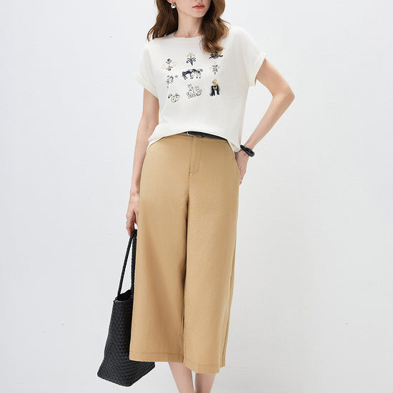 COMOBOCA Women's Embroidered Short Sleeve Knit Top