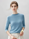 COMOBOCA DULL BLUE 100% Cashmere Women's Round Neck Knit sweater
