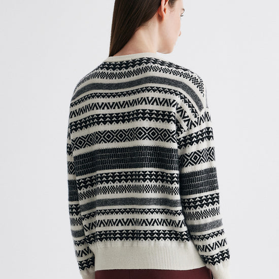 COMOBOCA 100% Cashmere Women's Fair Isle Round Neck Knit Sweater