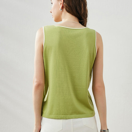 COMOBOCA Women's V-Neck Contrast Trim Tank Top