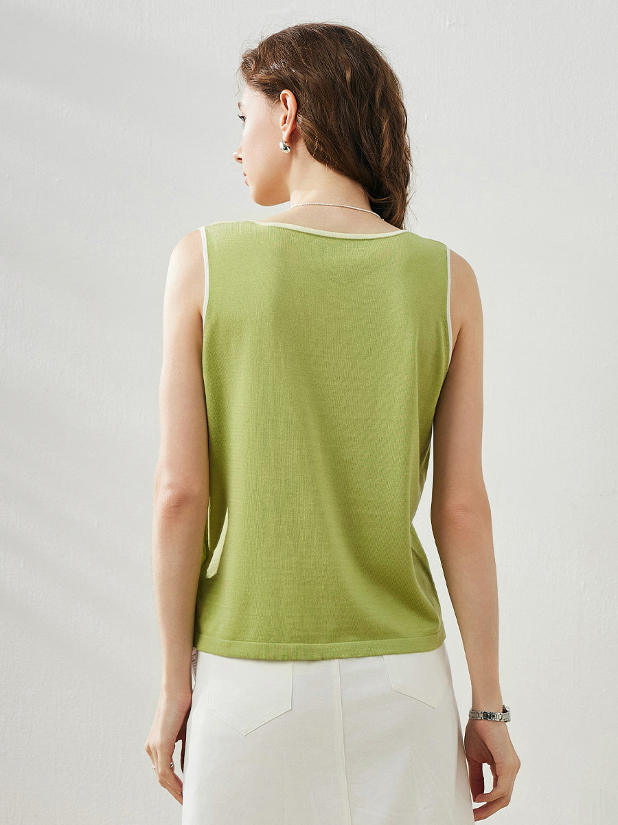 COMOBOCA Women's V-Neck Contrast Trim Tank Top