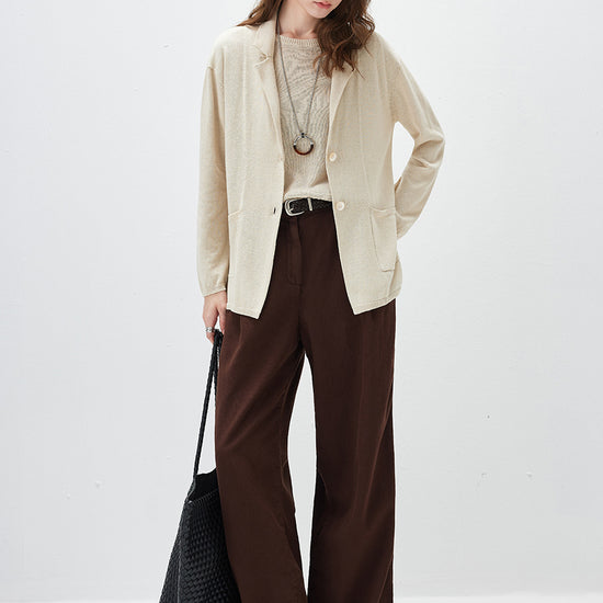 COMOBOCA Women's Pockets Relaxed Knit Blazer