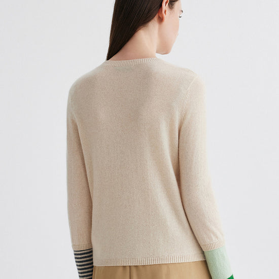 COMOBOCA 100% Cashmere Women's Color-Blocked Sleeve Knit Sweater