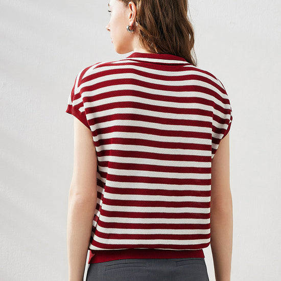 COMOBOCA Women's Striped Polo Knit T-Shirt