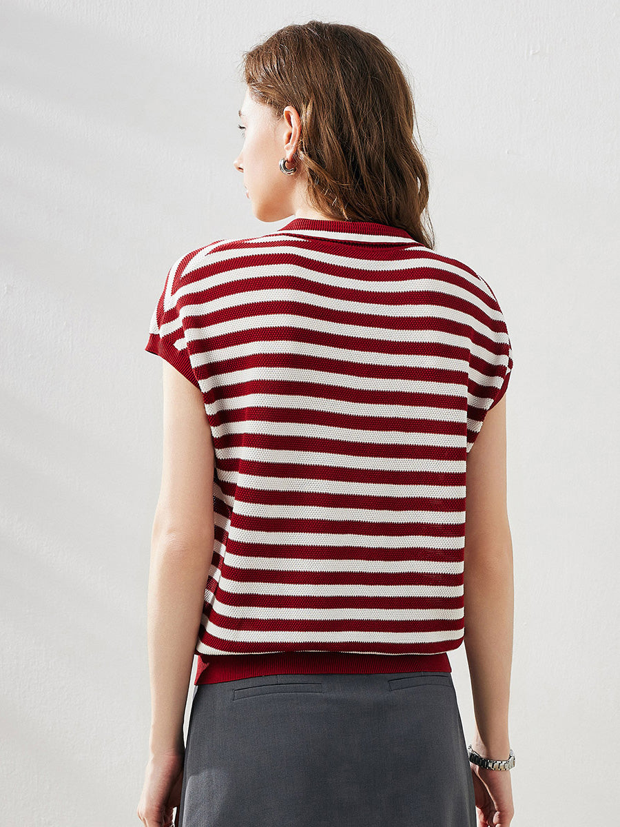 COMOBOCA Women's Striped Polo Knit T-Shirt