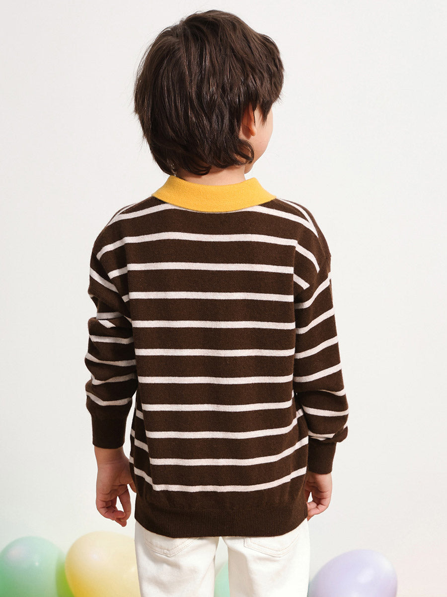 COMOBOCA 100% Wool Kids' Striped Collar Sweater